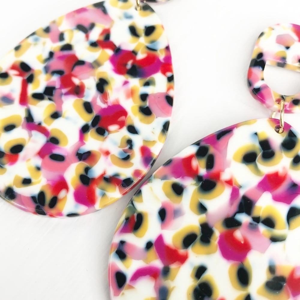 Acrylic Teardrop Earrings in Pink Leopard - Picture 4 of 8